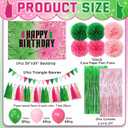 Pink and Green Party Decorations Happy Birthday Backdrop 44Pcs Kit Pink Green Balloons Paper Pom Poms Fringe Curtain Tassel Garland Girls Halloween Birthday Party Favors