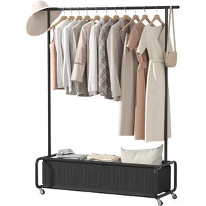 Clothes Rack With Large Storage Bag, Clothes Organizer Stand on Wheels, Garment Rack, Rolling Clothes Storage Cart, Coat Rack, for Bedroom, Laundry Room, Living-room, Black