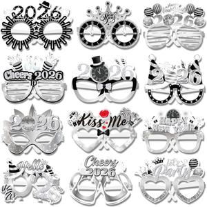2 x HOWAF 24pcs Black Silver New Year Glasses, Happy New Year Paper Eyeglasses for 2026 New Year Eve Party Supplies, Silver New Year Photo Booth Props Eyewear, Fancy New Year Party Glasses for 2026 NYE
