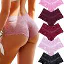 FINETOO 5 Pack Sexy Lingerie Panties for Women Pack V-Waist Lace Womens Underwear French Cut Boyshorts Panty (Black, M)