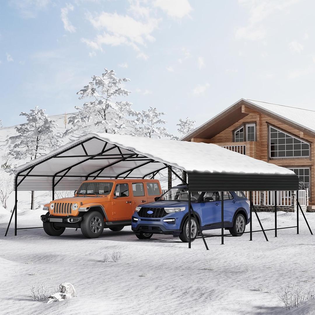 Metal Car Port, 20x20x9FT Metal Garage with Steel Frame, Heavy Duty Carports for Car, Boats and Tractor
