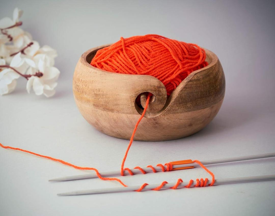 Valentines Day Gifts for Women Wooden Yarn Bowl Knitting Bowl Large Crochet Yarn Holder Handmade Crocheting Accessories and Supplies Organizer 7 x 3 (Natural)