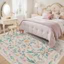 Pink Floral Area Rug 6x9,Soft Washable Girls Bedroom Rug for Nursery, Living Room or Playroom,Boho Vintage Non-Slip Carpet for Kids or Teen Girl Room Decor