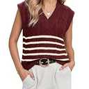 Glamaker Women Summer Striped Sweater Vest Sleeveless V Neck Knit Oversized Casual Cap Sleeve Spring Tops Trendy(Wine Red, Medium)