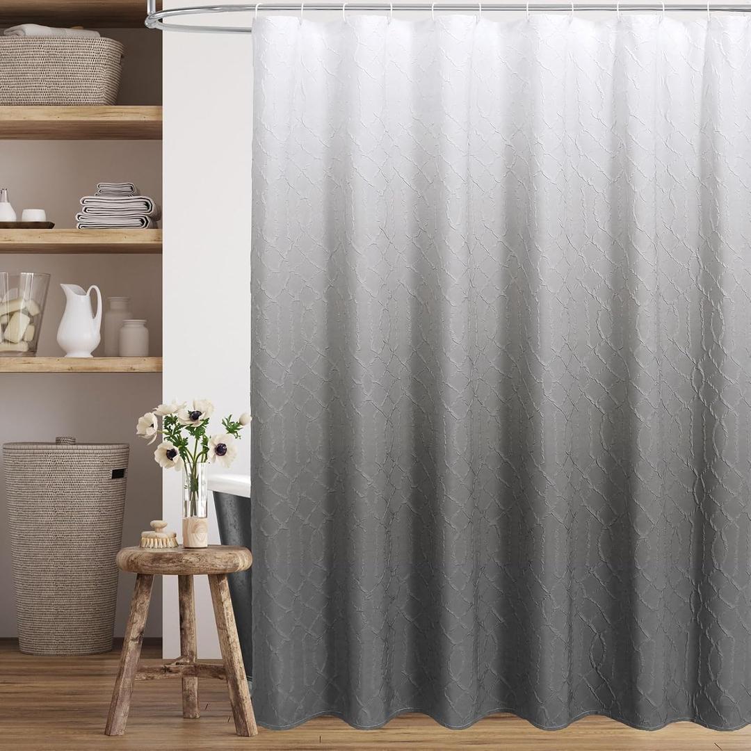 Gibelle Ombre Grey Shower Curtain for Bathroom, 3D Embossed Geometric Textured Fabric Shower Curtain Set with Hooks, Modern Farmhouse Elegant Design, Hotel Quality, 72x72