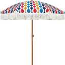 AMMSUN 7ft Patio Umbrella with Fringe Outdoor Tassel Umbrella UPF50+ Premium Steel Pole and Ribs Push Button Tilt, Wave Colorful