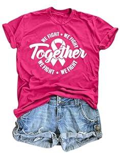 Breast Cancer Shirts for Women: Breast Cancer Awareness Shirt Pink Ribbon T-Shirts Fight Cancer Tee Top, Pink, XL 