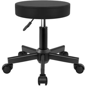 KKTONER Round Stool Rolling Stools PU Leather Height Adjustable Stool with Wheels Swivel Spa Drafting Work Chair Small (Black)