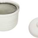 Ceramic Bacon Grease Container with Stainless Steel Strainer,Cooking Oil Storage Can 17oz(White), Medium