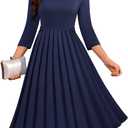 DRESSTELLS Women's Cocktail Dresses, Formal Wedding Guest Church Vintage Tea Party 3/4 Sleeve Pleated Dress (Blue, M)