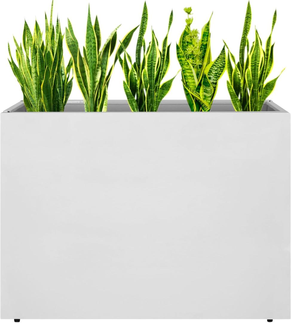 Metal Rectangular Planter Box, Galvanized Steel Tall Planters for Outdoor Plants, 35.5"x 10"x 28" White Outdoor Planters for Porch/Patio/Garden (Large)