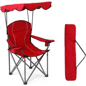 HIGH POINT SPORTS Camping Chairs with Shade Canopy for Adults, Foldable Portable Canopy Chair, Folding Lawn Outdoor Chair with Canopy for Beach, Camping, Support 350 LBS, Red