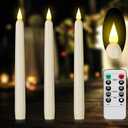 Flameless Taper Candles with Remote Control and Timer, Battery Operated LED Candlesticks with Flickering 3D Flame, 9.60.8 Inches Plastic Fake Candles for Christmas, Wedding and Home Decor (Ivory, 3)