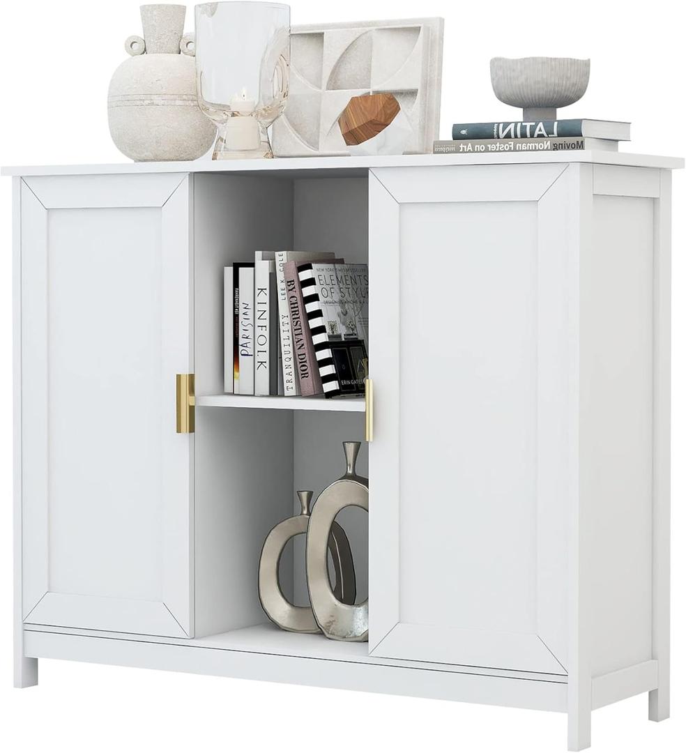 TaoHFE White Buffet Cabinet with Storage,Wooden Narrow Sideboard Entryway Cabinets,Modern White Cabinet with Doors Credenza, Small