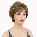 Lydell 6" Short Curly Wavy Wigs Synthetic Full Hair Classic Style(12TT26 Light Brown with Highlights)
