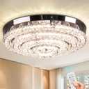 Modern LED Chandeliers 17.7" K9 Crystal Chandelier 4 Round Stainless Steel Ceiling Light Fixture for Dining Room Bedrooms Living Room (Dimmable 3500K-6000K)