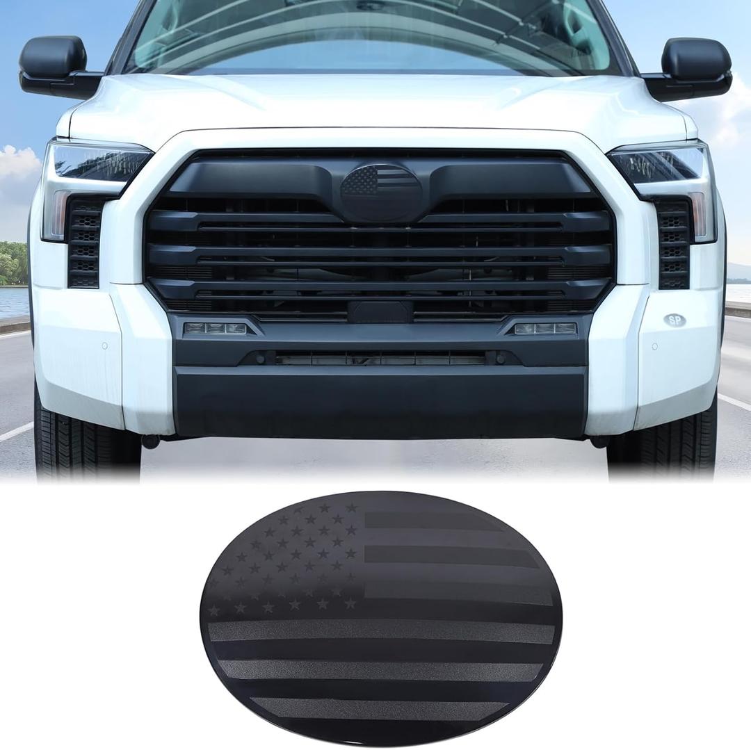 Aunginsy Car Front Emblem Trim Cover Compatible with Toyota Tundra 2022 2023 2024 2025 Front Grille Emblem Badge Logo Cover Circle Ring Center Decorative Logo Cover ABS Accessories, Not Fit Platinum