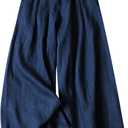 Gihuo Women' s Culottes Linen Blend Wide Leg Pants Elastic Waist Casual Palazzo Trousers with Pockets Capris (Navy)