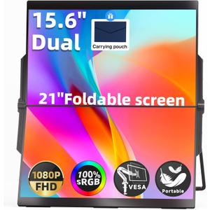 Ingnok 15.6" Dual Monitor, FHD 1080P 100% sRGB Laptop Screen Extender for Windows Mac, with 4 Speakers, 2 HDMI USB C Ports, for Office Gaming Triple Monitor