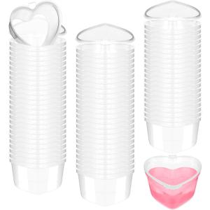 Layhit 100 Pcs Heart Shaped Storage Containers Plastic Mini Heart Box Clear Food Storage Containers with Lid Portion Cups for DIY Craft Liquid Foam Ball Soft Clay(1.7 oz)