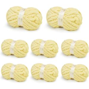 Chunky Yarn for Hand Knitting, Chunky Chenille Blanket Yarn for Crocheting, Bulky Soft Fluffy Chenille for Blanket Project, 8 Pack of 8oz/25yds, Butter Yellow
