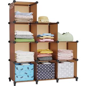 HOMIDEC Closet Organizers and Storage, 9 Cube Storage Organizer Cubes, Portable Closet Organizer Shelves for Clothes, Bedroom, Wardrobe, Kids Room, Bathroom, Brown (Large)