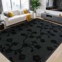 Maxsoft 4x6 Area Rugs for Living Room, Modern Washable Memory Foam Rug for Bedroom, Dark Grey Floral Thickened Minimalist Rugs Non Slip Indoor Carpet for Boys Girls Adults Dorm Nursery Home Decor