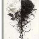 Black And White Rose Canvas Wall Art Grey Floral Roses painting Decor Pictures Modern Abstract Flower Plant Posters Prints for Living Room Bedroom office corridor bathroom Decoration (16"L x 12"W)