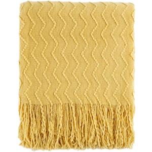 BATTILO HOME Yellow Throw Blanket for Couch, Textured Soft Gold Throw Blankets, Decorative Knitted Mustard Blanket for Sofa Bed Living Room, 50"x60"