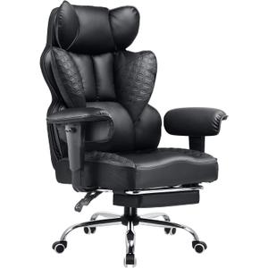 COMHOMA Big and Tall Office Chair Heavy Duty Wide Ergonomic Gaming Chair with Deluxe Embossing Designed Leather with Foot Rest,150Reclining Adjustable Armrests Pocket Spring Back Support and Pillow, 19.68 Inches X 22 Inches X 45.1 Inches