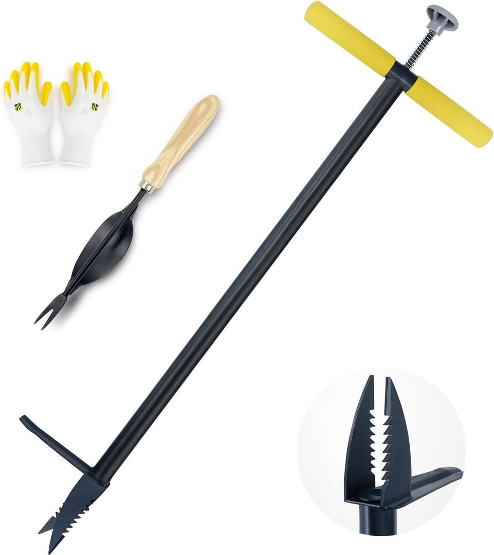 Colwelt Stand Up Weeder and Weed Puller, Stand Up Weed Puller Tool with Foot Pedal, Step and Twist Manual Weeder 40 Inch(Combo Pack - Stand Up Weeder & Hand Weeder & Garden Gloves)