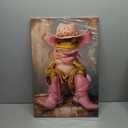 Funny Frog with Cowgirl Hat Boots Canvas Wall Art Eclectic Pink Preppy Frog Poster Print Trendy Cute Animal Wall Decor Pictures Funky Maximalist Girly Home Dorm Decoration 16x24in