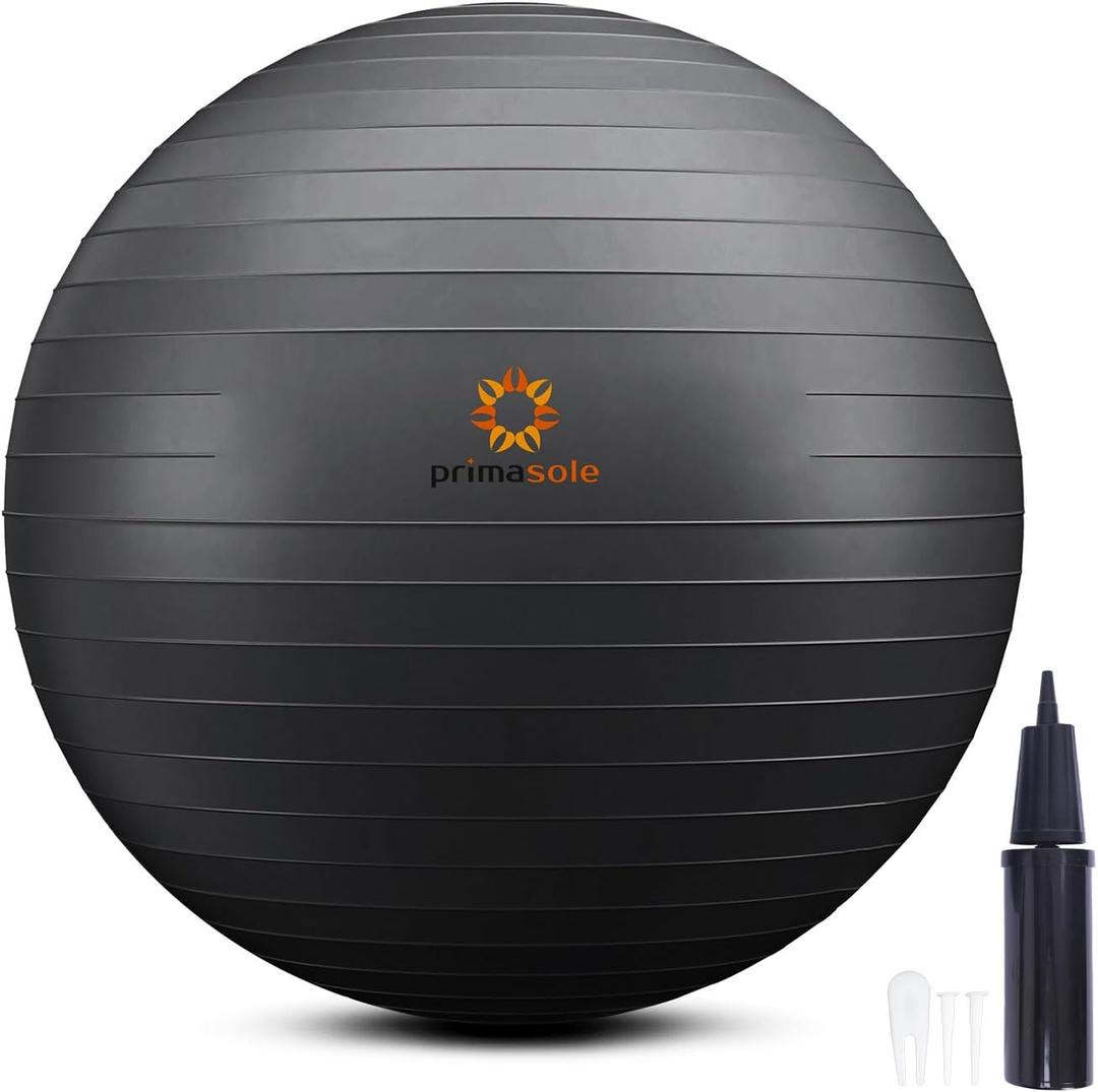 Primasole Exercise Ball for Balance Stability Fitness Workout Yoga Pilates at Home Office & Gym Birthing Ball for Pregnancy, Office Ball Chair (75 cm, Black)