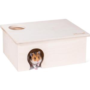 Niteangel Birch Chamber-Maze Hamster Hideout - Small Pets Woodland House Habitats Decor for Hamster Mice Gerbils Mouse, Rectangular 3-Chamber Hideout
