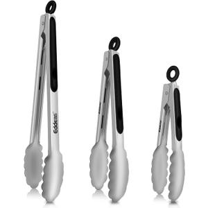 Tongs For Cooking - Heat Resistant 600 Degrees Stainless Steel Kitchen Tong,Heavy Duty Metal Locking Tongs - Perfect for Food,Salad and BBQ set of 3 (7",9" and 12") Dishwasher
