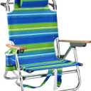 Backpack Beach Chairs for Adults Capacity 300 LBS Low 5 Position Beach Chair with Pouch Straps Folding Lightweight Reclining Aluminum Wide Lay Flat Single
