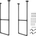 DIYHD 2 Tier Ceiling Mount Black Shelf Bracket,U Shape Pumbing Pipe Kitchen Storage Brackets (No Planks), 37" Bracket-2 Pairs