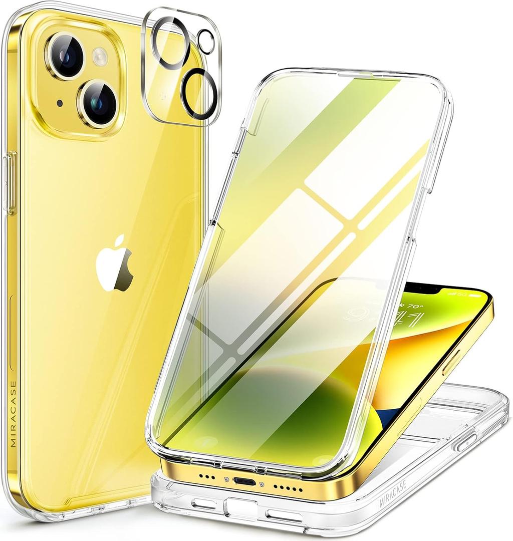 Miracase Glass Series Designed for iPhone 14 Case 6.1 inch, 2023 Upgrade Full-Body Clear Bumper Case with Built-in 9H Tempered Glass Screen Protector and Camera Lens Protector,Clear (iPhone 14 6.1'')
