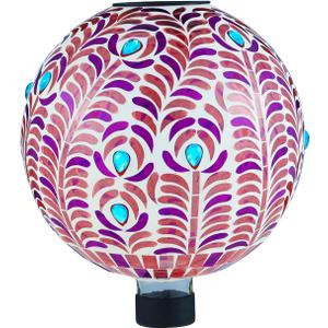 VOREEN Solar Gazing Ball, 10" Mosaic Glass Gazing Globe with Solar Light, Outdoor Yard Decoration Sphere for Homes, Patio, Lawn and Gardens, Gift for Mom Wife Friend, Pink