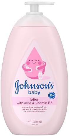 Johnson's Baby Lotion with Coconut Oil, Aloe Vera & Vitamin B5, 72 HR Hydration, Skin Moisturizer, Hypoallergenic, Safe for Newborn, Protects From Dryness &; Strengthens Skin, 27.1 fl. oz