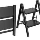 HBTower Step Ladder,Lightweight Aluminum Folding Step Stool with Anti-Slip Wide Pedal,330lbs Capacity Step Ladder for Household,Kitchen,Office - Black