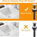 TIORIY Vessel Sink Drain Without Overflow, Bathroom Pop up Sink Drain Fit for 1 3/4 Inch Vessel Sink, Built-in Anti Clogging Sink Stopper, Chrome