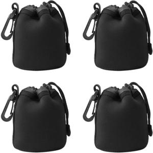 Camera Lens Bag, 4 Pack Protective Neoprene Lens Pouch with Drawstring & Carabiner, Lens Case for DSLR Camera Lens(S/M/L/XL) (S 4pcs)