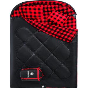 ShinHye Double Sleeping Bag for Adults with 2 Pillows, Camping Sleeping Bags Flannel Cotton 2 Person Sleeping Bags XXL Queen Size Sleeping Bag for Cold Weather (Black1)