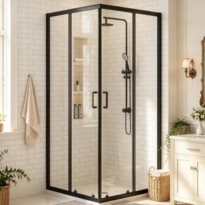 Corner Shower Door 36" W x 36" D x 72" H, Matte Black Shower Stall Corner Shower Enclosure, 1/4" SGCC Clear Tempered Glass with Magnetic Seal