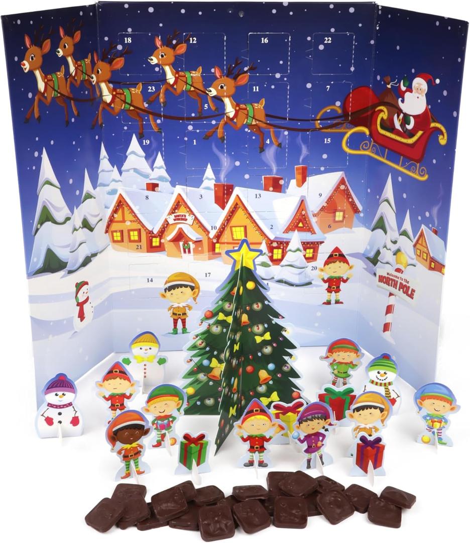 Christmas 2025 Pop Up Advent Calendar, Holiday Countdown with Chocolatey Candy Pieces, 24 Days, 1.76 Ounces (BBD 2027/09/13)