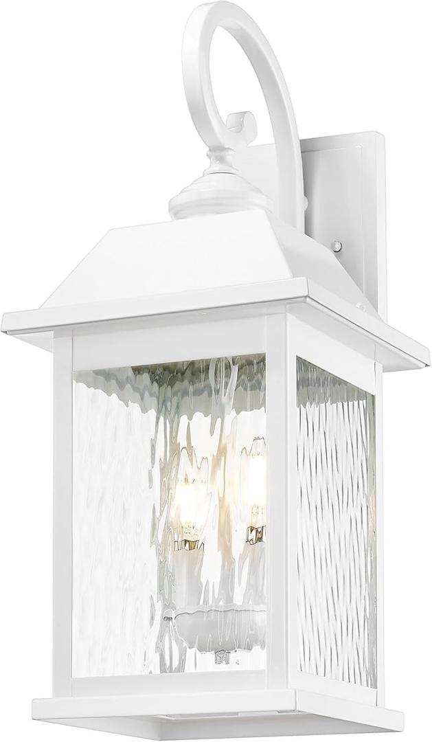 ALLGOT Large Outdoor Light Wall Mount, 21.65 Inch Tall Large Wall Lantern Sconce, E12 Socket Anti-Rust Modern Porch Lighting Fixture with Water Rippled Glass for Front Porch (White)