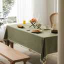 Linen Tablecloth with Tassels, Farmhouse Style Green Tablecloth, Water Resistant Burlap Tablecloths for Rectangle Table, 60x84 Inch Olive