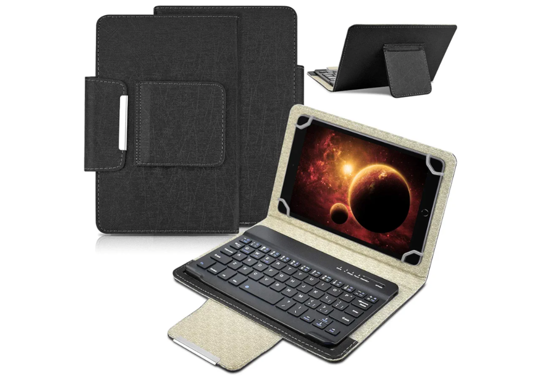 DETUOSI Universal 8.0 inch Android Tablet Case with Keyboard, Removable Wireless Bluetooth Keyboard + PU Leather Folio Book Cover + Stand, Travel Portable Sleeve for iOS/Android/Windows System Tablet
