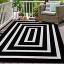 LEEVAN Black and White Striped Area Rug 5' x 7' Indoor Outdoor Rug Washable Woven Farmhouse Porch Front Outdoor Rug Patio Clearance for Living Room Courtyard Large Cotton Floor Carpet